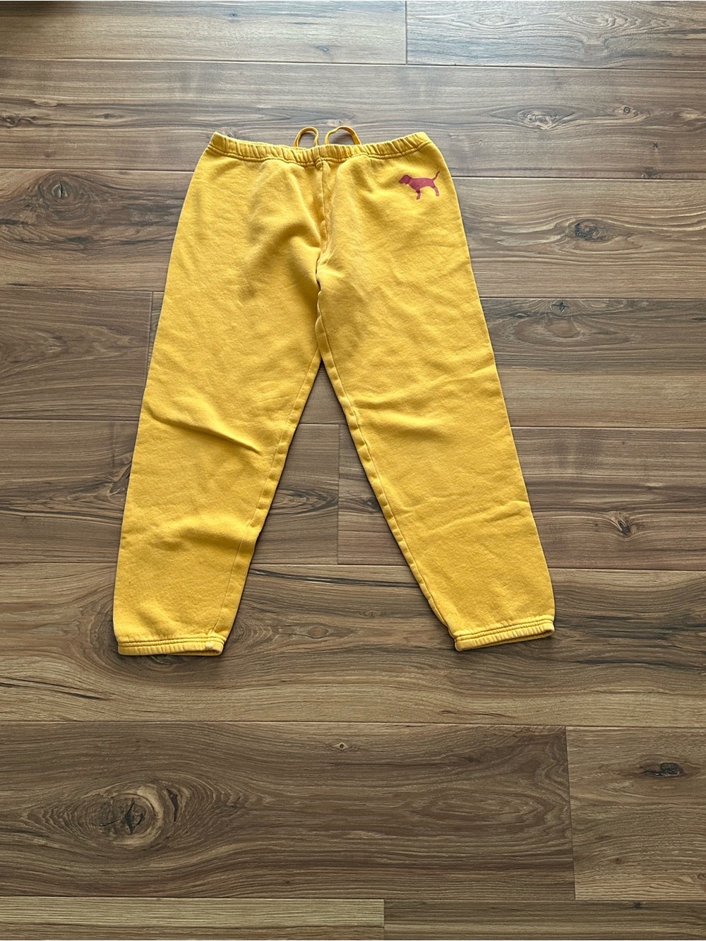 PINK Victoria's Secret vintage Yellow Cropped Joggers with Pink Dog Logo